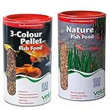 velda 2 x 2500 ml Teichfutter 3-Colour Pellet Food + Nature Fish Food für alle Teichfische, Goldfische und Koifische