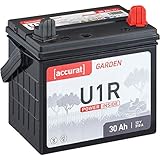 Accurat 30Ah 12V Rasentraktor-Starterbatterie Garden U1R (Pluspol rechts) Nass-Batterie für Aufsitzmäher wartungsfrei und geladen