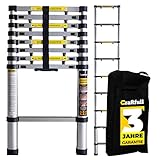 Craftfull Aluminium Teleskopleiter inkl. Tragetasche - 3 Jahre Garantie - in 2/2,6/2,9/3,2/3,8/4,1/4,4 Meter - Mehrzweckleiter - Stehleiter - Aluminiumleiter - Leiter - Aluleiter (2.6 Meter)