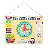 ewtshop Lernuhr aus Metall, farbenfrohe Lerntafel mit Datum, Uhrzeit und Jahreszeiten, bunt