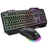 havit Gaming Tastatur und Maus Set, Gaming Tastatur mit LED Hintergrundbeleuchtung QWERTZ (DE-Layout), Wired Gaming Maus mit 4800 DPI und 6 programmierbare Tasten (Schwarz)