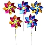 Bunt Windrad Windräder Kunststoff Regenbogen Pailletten Windmühle Windspiel Windrad Holz Blume Windrad Vogelabwehr Draußen Windmühlen Für Balkon Terrasse Kinder Kindergeburtstag Party Decor Garten