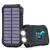 Solar Powerbank 26800mAh, Hiluckey Wireless Solar Ladegerät mit 4 Ausgängen USB C 3A Solar Power Bank Externer Akku für Smartphones, Tablets und mehr