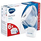 BRITA Wasserfilter Marella weiß inkl. 6 MAXTRA+ Filterkartuschen – BRITA Filter Starterpaket zur Reduzierung von Kalk, Chlor, Blei, Kupfer & geschmacksstörenden Stoffen im Wasser
