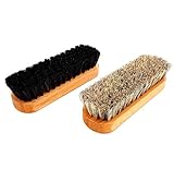 DELARA Zwei hochwertige Polierbürsten aus lackiertem Buchenholz mit Griffkehlen, 100% weiches Rosshaar – Made in Germany