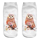 SALUCIA Unisex Socks Süße Cartoon Eule 3D Druck Socken Lustige Knöchel Füßlinge Kurze Socken für Damen und Herren