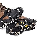 Ice Klampen Steigeisen mit 19 Zähne,Wahre Edelstahl Spikes und langlebiges Silikon,Schuhkrallen Anti Rutsch Schuhspikes für Winter Walking Wandern Bergsteigen. (Schwarz, M)