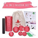 Fas Fit Faszienrolle - Foam Roller Set 6teilig - Massagerollen & Faszienbälle - Faszien Rolle für EIN effektives Faszientraining - inkl. Poster, Übungsheft, E-Book und Tasche (Rot - 6 in 1 Set)