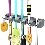 Vicloon Besenhalterung, Besen Mop Halter mit 6 Haken und 5 Schnellspannern, Ordnungsleiste Wandhalter für Küche Badezimmer Garten Multifunktionen