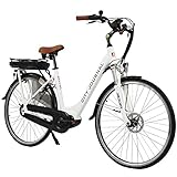 AsVIVA E-Bike Damen Hollandrad 28', Tiefeinsteiger (13Ah Akku), 7 Gang Shimano Schaltung, Mittelmotor, Scheibenbremsen, weiß