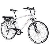 CHRISSON 28 Zoll E-Bike Trekking und City Bike für Herren - E-Gent weiß mit 8 Gang Acera Kettenschaltung - Pedelec Herren mit Ananda Vorderradmotor 250W, 36V