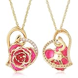 ZJchao 24K Gold Herz Rose Anhänger Halskette mit Strass, Fntastisches Geschenk für Damen (Rosa)