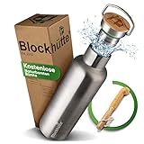 Blockhütte® Premium Edelstahl Trinkflasche isoliert mit [GRATIS Bürste] - Die Innovative Isolierflasche ist auslaufsicher. - Die Edelstahl Trinkflasche ist für Kinder & Erwachsene (750 ml)