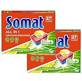 Somat 7 All in 1 Zitrone & Limette Multi Aktiv, Spülmaschinen-Tabs, Jahresvorrat, 54 (2 x 27) Tabs, kraftvolle Reinigung mit Geruchsneutralisierer Funktion