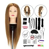 Neverland Übungskopf 22' Frisierkopf Friseur 60% Echthaar Haar Perückenkopf Puppenkopf Friseurkopf Ausbildung Kopf für Friseure Schaufensterpuppe Trainingsköpfe mit Klemme + Hair Styling Braid Set