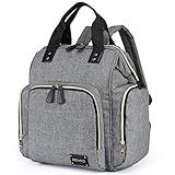 PREMYO Baby Wickelrucksack Groß - Mit Wickelunterlage 2 Kinderwagen-Haken - Multifunktional Komfortabel Grau