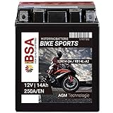 BSA Motorrad Batterie AGM YB14L-A2 14AH 12V 250A/EN Motorradbatterie CB14L-A2 Erstausrüsterqualität