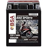 BSA Motorrad Batterie AGM YB14L-A2 14AH 12V 250A/EN Motorradbatterie CB14L-A2 Erstausrüsterqualität