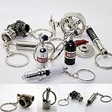 Luxus Schlüsselanhänger aus Metall - Stoßdämpfer Felge Zündkerze Hupe Kolben Rad messing Chrom gebürstet Lederband Leder Turbolader Metall Auto Boost Anhänger Schlüsselring Schlüssel (Kolben)