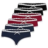 Fabio Farini 6er-Pack Damen Baumwoll Slips Pantys mit Spitze Sets Multifarb Set mit weißer Spitze 44