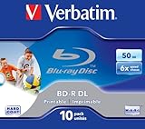 VERBATIM BD-R Dual Layer Blu-ray Rohlinge 50 GB I Blu-ray-Disc mit 6-facher Schreibgeschwindigkeit I mit Kratzschutz I 10er-Pack Jewel Case I Blu-ray-Disks für Video- und Audiodateien