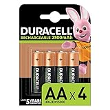Duracell Rechargeable AA 2500 mAh Mignon Akku Batterien HR6, 4er Pack