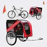 Hunde Fahrradanhänger mit Sicherheitsdrehkupplung, Fliegengitter & Regenschutz, schwarz rot