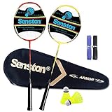 Senston 2 Player Badminton Set Carbon Badmintonschläger Graphit Badminton Schläger Perfect Badminton Schlaeger mit Schlägertasche