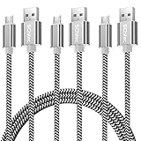 Micro USB Kabel 3Pack 1M Micro USB Ladekabel USB 2.0 Datakabel Nylon Geflochtenes High Speed Sync und Schnellladekabel für Samsung Galaxy S6 S7 HTC LG Nokia Kindle und mehr Android Gerät (3Pack-1M)