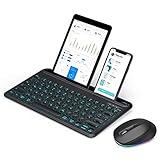 Jelly Comb Bluetooth Beleuchtete Tastatur und Maus Set, Dual-Modus Funkmaus, Wiederaufladbare Funktastatur und Kabellose Maus für iPad/Mac/Tablet/Windows/Microsoft usw, Schwarz