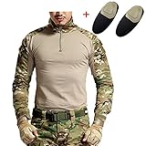 haoYK Militär Paintball BDU Langarm Airsoft Shirt Camo Taktische Shirts mit Ellbogenschützer Multicam (XL)