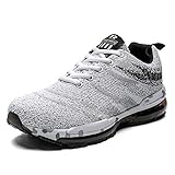 PAMRAY Laufschuhe Herren Sportschuhe Damen Turnschuhe Running Fitness Sneaker Trekking Air Sohle Low Top Mesh Weiss 39