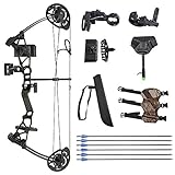AMEYXGS Junior Compound Bogen und Pfeil Set 16-28 lbs Verstellbarer Trainingsbogen für Anfänger Kinder Bogenschießen Outdoor Jagd Rechtshänder (Schwarz)