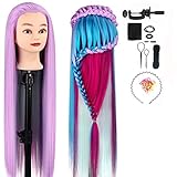 MYSWEETY 26' Übungskopf Frisierkopf Friseur 100% Synthetisches Haar Perückenkopf Puppenkopf Trainingsköpfe Friseurkopf Ausbildung Kopf mit Halter + DIY Haare Frisuren Set (Vier Farben)