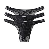 YFD Mens Lingerie Slips Unterwäsche Schwarz Transparent Bikini Höschen Unterhose 3er Pack (EU Medium/with Tag L)