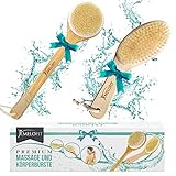 Trockenbürste Körper Naturborsten [2ER SET] - Körperbürste zum Trockenbürsten - Massagebürste gegen Cellulite - Rückenbürste für Peeling im praktischen 2er Set - Badebürste trockene Haut