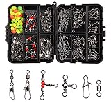 JSHANMEI Angelwirbel Kit, Duo Lock Snaps, Kugellager Swivel, Barrel Swivel Fish Line Connector Tackle Box Edelstahl Hohe Festigkeit für Barsch Forelle in Salzwasser und Süßwasser
