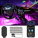 Govee Auto LED Innenbeleuchtung, RGB Auto Innenraumbeleuchtung mit APP, Wasserdichte Mehrfarbiger Musik Auto Fußraumbeleuchtung Strip Kit mit Zigarettenanzünder und Mikrofon für iPhone Android, 12V