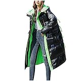 KEERADS Daunenjacke Damen Lang Daunenmantel Winterjacke Parka Warme Mantel Kontrastfarben mit Kapuze Wintermantel Windbreaker Steppjacke Jacke gefüttert