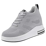 tqgold® Wedges Sneaker Damen mit Keilabsatz 8cm Sportschuhe Turnschuhe Plateau Schuhe Grau Größe 37