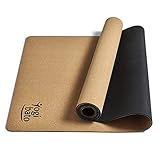 Yogibato Yogamatte Kork & Naturkautschuk – rutschfest schadstofffrei – Matte für Gymnastik Joga Pilates – Kautschuk Korkmatte mit Tragegurt – Hot Yoga Mat Cork [183 x 61 x 0,4 cm]