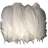 ERGEOB® Echte große Gänsefedern in Weiß / 15-22cm Federnlänge, 100 Stück pro Verpackung, 21 Farbvarianten, Fasching, Karneval, Basteln, Dekoration, Hochzeit.