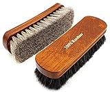DELARA Zwei große, hochwertige Polierbürste mit Rosshaar, Silbergrau und schwarz, geschweifter Griff aus lackiertem Holz - Made in Germany