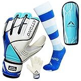 ATTONO Torwarthandschuhe Fingersave im Set Handschuhe mit Stutzen und Schienbeinschonern