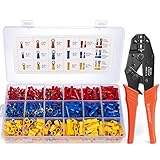 EVENTRONIC Crimpzange Kabelschuhe Set,27 Arten von Flachstecker AWG22-10(0,5-6 qmm) Kabelschuh Sortiment Kabelschuhzange mit 800 Stück Aderendhülsen Set Quetschverbinder