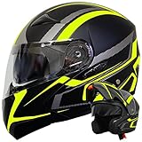 Klapphelm Integralhelm Helm Motorradhelm RALLOX 109 schwarz neon gelb grün matt mit Sonnenblende (S, M, L, XL) Größe S