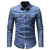Hemd Neues Herren-Jeanshemd Mit Faltenärmeln Und Langärmeliger Jeansjacke L Blau