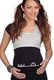 Mamaband Schwangerschaft Bauchband für die Babykugel - Rückenwärmer und Shirtverlängerung für Schwangere - Elastische Umstandsmode mit Aufdruck Kuckuck, Schwarz, 38 / 42
