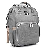 Pomelo Best Baby Wickelrucksack stylische Wickeltasche Rucksack mit Wickelunterlage multifunktional wasserabweisend Große Kapazität Rucksack für unterwegs (Grau)