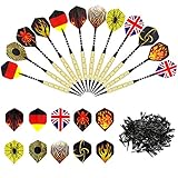 Gyvazla Dartpfeile, 12 Stück Darts Pfeile Set mit 30 Flights,100 Spitzen Brass Darts Aluminum Shafts für Elektronische Dartscheibe, Geeignet Jeder Rec-Raum, Man Höhle, Bar und Spielzimmer [18g/Stück]